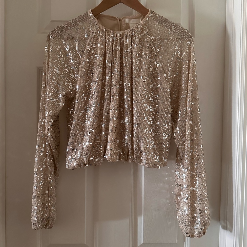 H&M Light gold/beige sequin bubble top